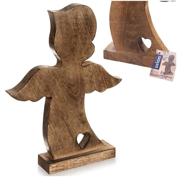 Juleengel - Dekorationsfigur i træ - 38,5 cm - Brun - Julepynt