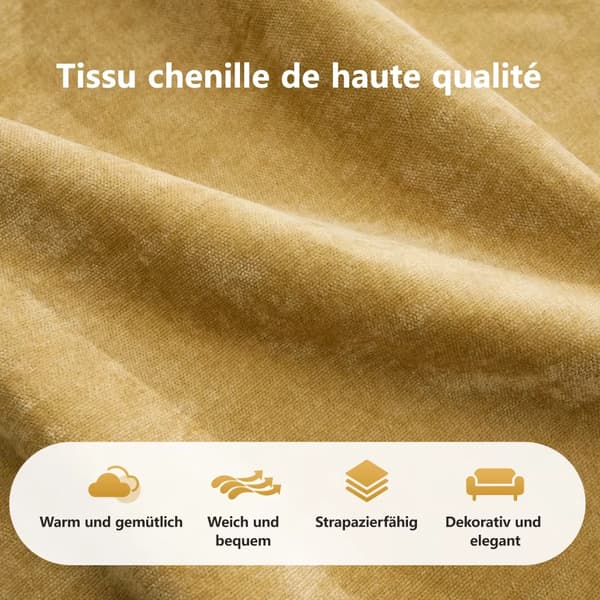 Modulær sofa til stuen - Sofasæt i chenille - 2 matchende puffer - Moderne design - Skal samles - Gul