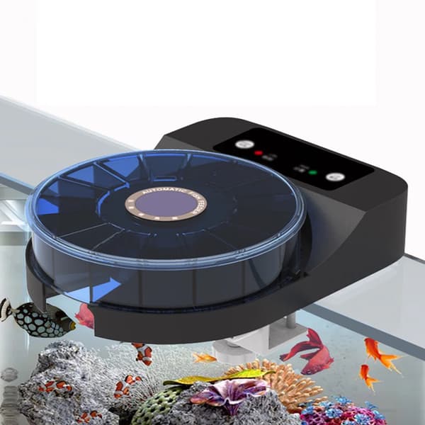 Automatisk fiskefoderautomat til akvarium - Foderdispenser - Timer, 50 g Beholder, Plast, Batteri Ikke Inkluderet - Sort