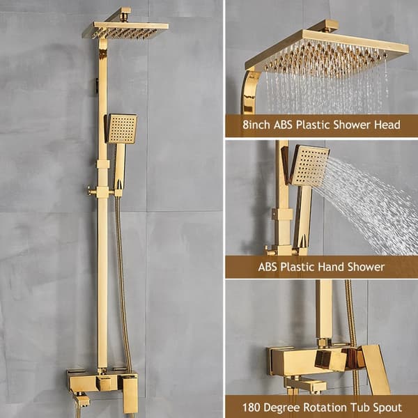 Luksus Brusersæt - Vægmonteret Regnbrusersystem - 20 cm Brusehoved - Messing Etgrebsblander - Håndbruser og Karstuds - Guld
