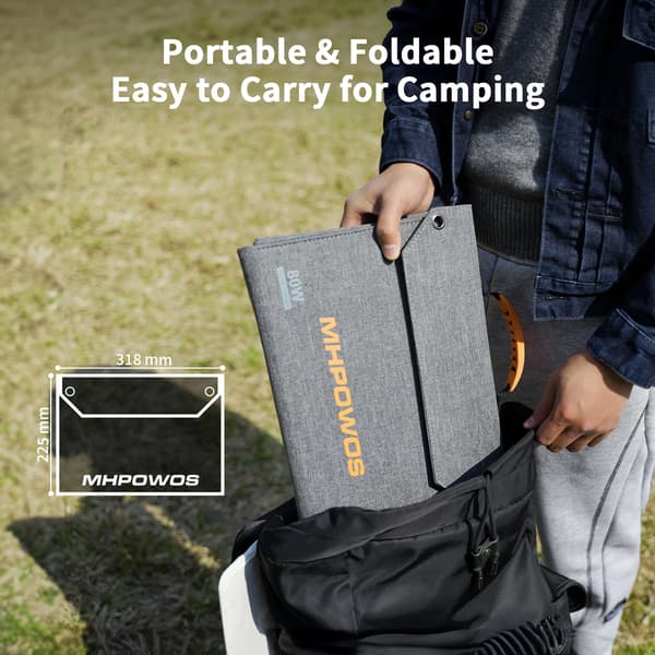 Bærbart solpanel - Foldbart 80W solcellepanel - 8 paneler - USB-C & 2x USB-A - DC-udgang - Vandtæt ETFE - Til udendørs camping