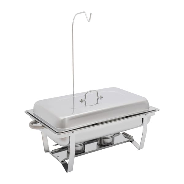 Buffet-madvarmer i rustfrit stål - Rektangulær chafing dish - 3 bakker - Med låg - Til catering & buffet - Sølv