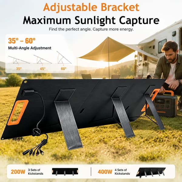 Bærbart solcellepanel - 200 W Foldbart solpanel - 17,6 V - 7,2 kg - 62,9 × 54 × 5 cm - Til camping og autocamper