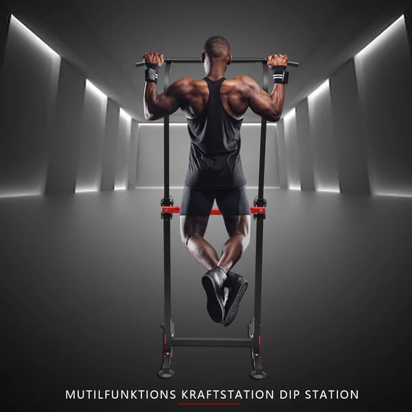 Multifunktionell dipstation - Pull-up-stång - Höjdjusterbar - Styrketräning - Vit