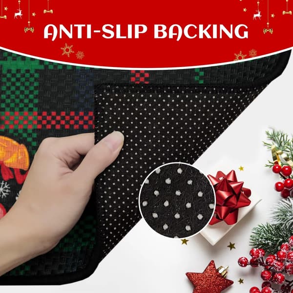 Jule-dørmåtte - Skridsikker dørmåtte - Vaskbar - 100 % polyester - Til inde og ude - 40 x 60 cm - Sortgrønternet