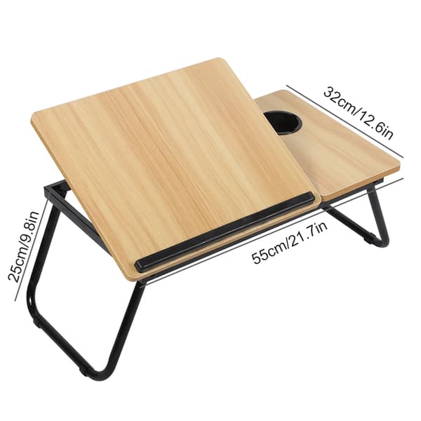 Bærbart laptopbord til seng - Sammenklappeligt computerbord - Højdejusterbar - Rektangulær - Træ - Med opbevaring - Guld