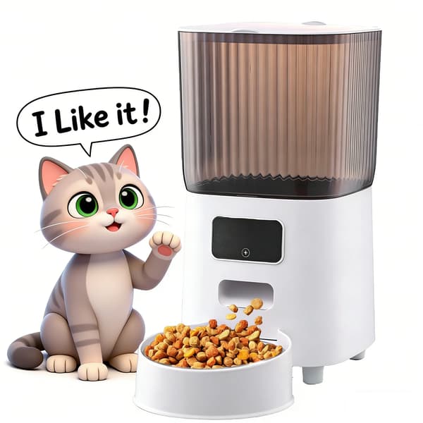 Automatisk kattefoderautomat - Smart WiFi 5 L - App-styret - Tidsindstillet fodring - Til tørfoder - Portioner 50–2000 g - Hvid