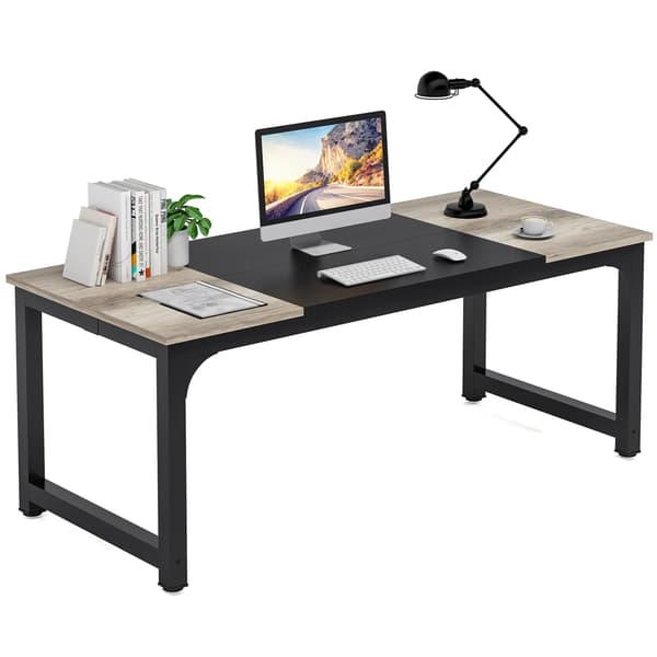 Stort skrivebord 180 x 80 cm - Computerbord / arbejdsbord - Rektangulær E1-træplade - Hjemmekontor og studie - Solid arbejdsstation - Grå og sort