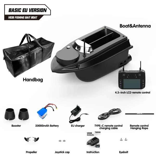 Fjernstyret agnbåd V030 - Agnudkaster - 12 V - Magnetfiskeri - ABS - Grundversion
