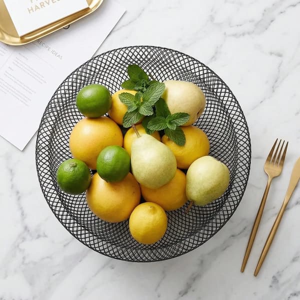 Fruktkorg set - Medium fruktskålshållare - 2-pack - Bänkkorg för kök vardagsrum badrum - Svart