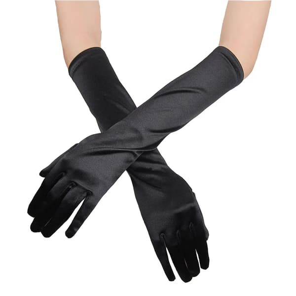 Sorte fingerløse brudehandsker til kvinder - Polyester - Elegant design - 38 cm - Til bryllup og fest