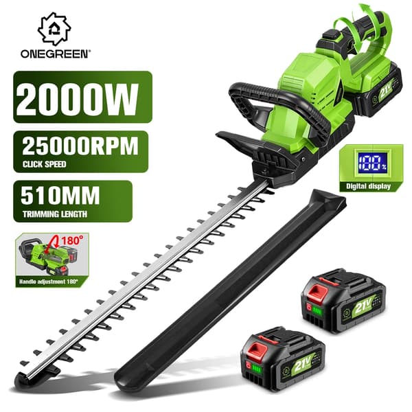 Häcksax - Batteridriven häcktrimmer - 2000 W - 51 cm blad - 18V system - 2 batterier ingår - Blå