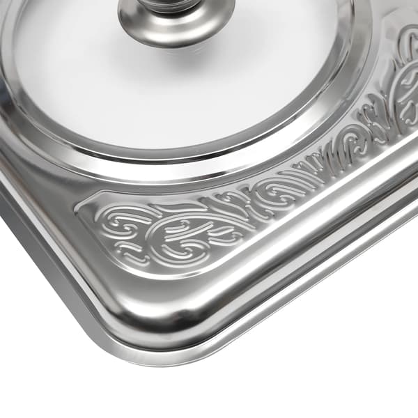 Chafing Dish Bufféform - Rektangulär - Set Med 4 - Rostfritt Stål - Glaslock - Mått 33,5×27,5×9 cm - Silver