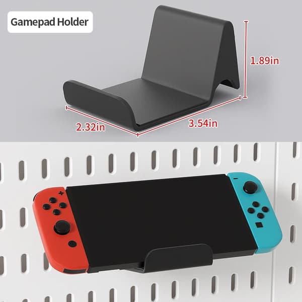 Kontor pegboard organizer - Gamepad og controller holder - Højdejusterbart beslag - Til opbevaring og display af controller - PP-plast - Sort