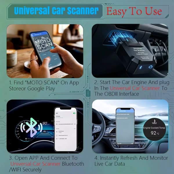 Universal bildiagnosescanner - UCS Scanner - Bluetooth 4.0 - OBD2-kodelæser - Til BMW-motorcykler - Android/iOS - MotoScan og BimmerCode