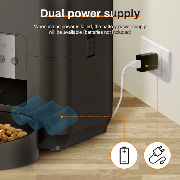 Automatisk foderautomat til kæledyr - 2L smart foderdispenser til kat og hund - WiFi APP-styring - Programmerbar timer - LCD-display - 5V USB-strøm - Sort