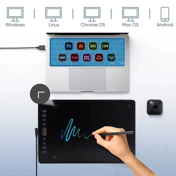 Tegneplade til PC/Android - Grafisk pen tablet S519 - 25,4 cm - 1024 trykniveauer - 5080 LPI - USB