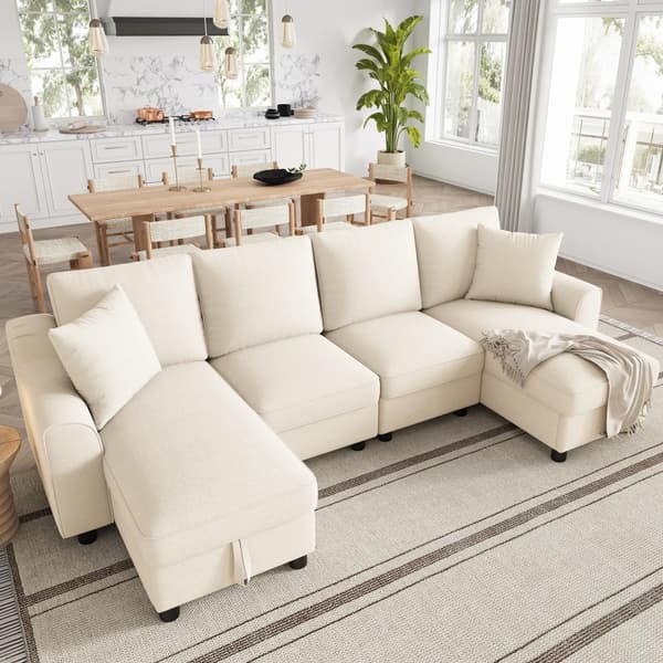 Modulsoffa - U-formad hörnsoffa - Chenille - 4-sitsig - Förvaring - 280 × 137 × 84 cm - Grå