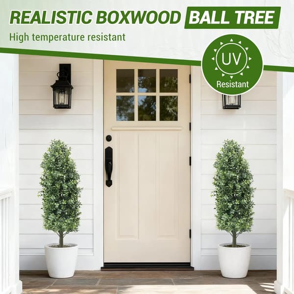 Tekoligusteri - Topiary-koristepuu - 90 cm - 2 kpl - Polyester - Ulkokäyttöön - Maapiikillä - Vihreä