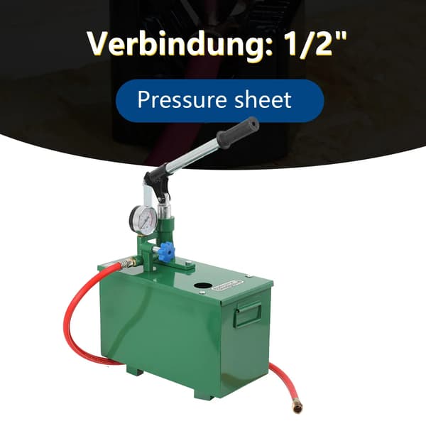 Handtrycktestpump - Manuell trycktestpump - Anslutning 1,27 cm - Rostfri - Elfri - För rör - För värme och solsystem