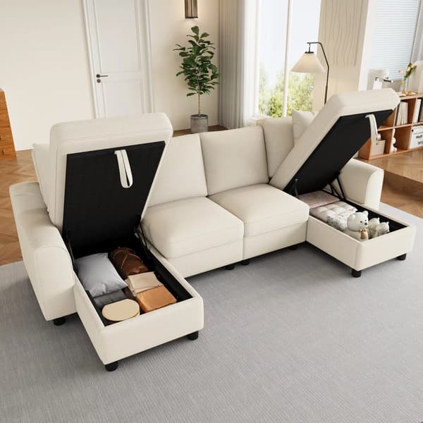Modulsoffa - U-formad hörnsoffa - Chenille - 4-sitsig - Förvaring - 280 × 137 × 84 cm - Grå