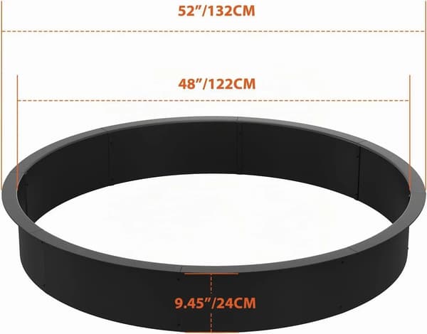 Eldstad för utomhusbruk - Eldstadsring - 122 cm - Kolstål - Rund - Ventilationshål - Vindskydd - Värmetålig