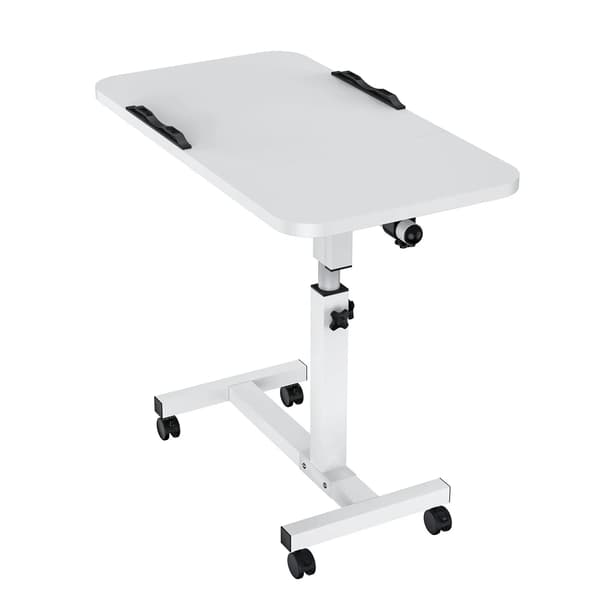 Rullbart laptopbord - Mobilt ståbord - Höjdjusterbart - Vinklingsbart 180° - Säkerhetskant - Med hjul - Vit