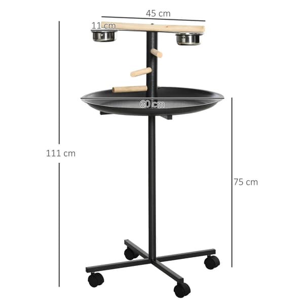 Fuglefoderhus - Foderstation til havefugle - 4 kroge 2 rustfri skåle - Ø60 cm højde 111 cm - Grå