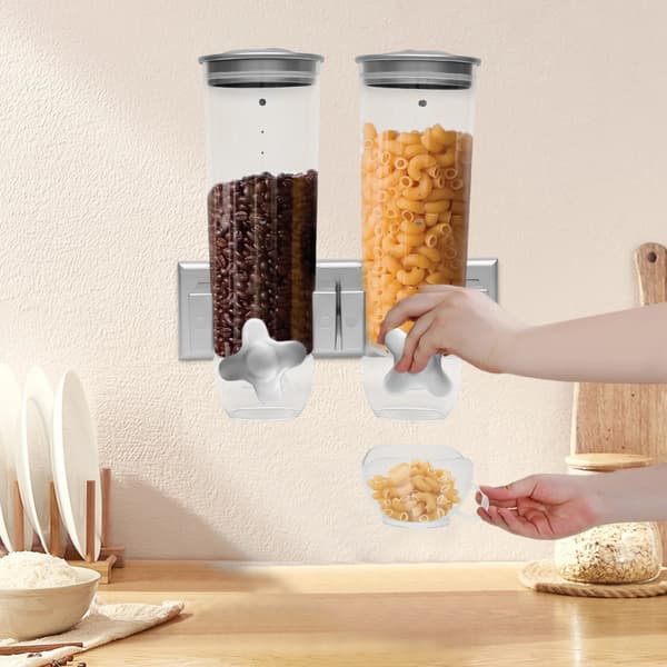 Vägghängd matbehållare - Torrfoderdispenser 3L - Dubbel behållare - 2 mätkoppar - För spannmål och djurfoder - 29x15x30 cm