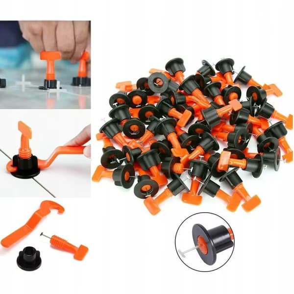 Fliseudjævningssystem - Runde clips til fliser - 100 dele - 2 værktøjer - PVC