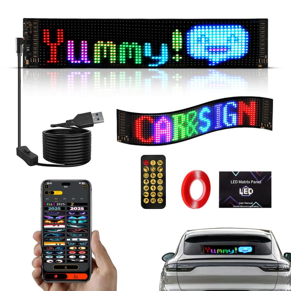 Stor LED-panel til lastbil og bil - Devil Eye-lys - RGB - 24 V - Tilpasset tekst og rullende mønstre - Vægmontering - Sort