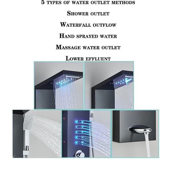 LED brusepanel 6004 - Brusesystem - Regnbruser - Vandfald - Massagejets - Håndbruser & Tud - Blå LED - Rustfrit stål - Mat sort