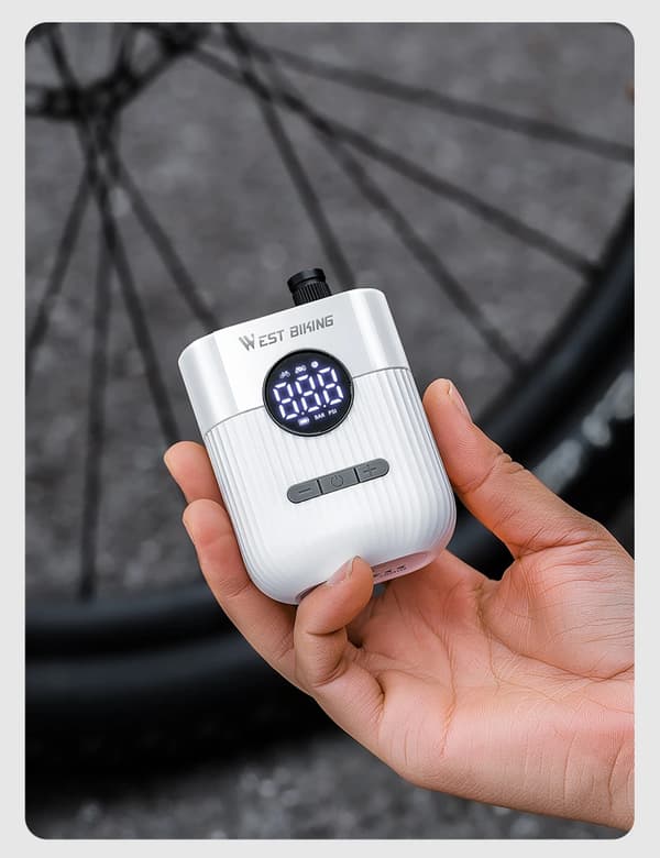 Mini elektrisk cykelpump - Kompressor för däck - 150 PSI högtryck - Digital display - För Presta & Schrader - Vit