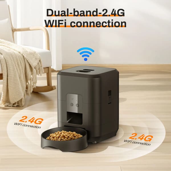 Automatisk foderautomat til kæledyr - 2L smart foderdispenser til kat og hund - WiFi APP-styring - Programmerbar timer - LCD-display - 5V USB-strøm - Sort