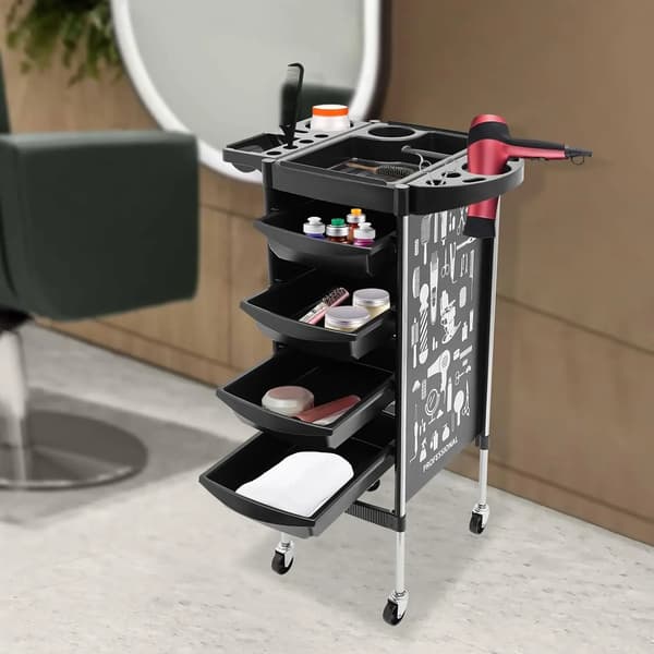 Frisørvogn - Salonvogn - Med 4 Skuffer - Rustfrit Stål & Plast - Rektangulær - Moderne Design - Montering Kræves - Sort