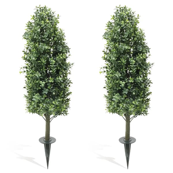 Tekoligusteri - Topiary-koristepuu - 90 cm - 2 kpl - Polyester - Ulkokäyttöön - Maapiikillä - Vihreä