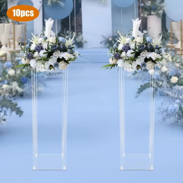 Bröllops blomsterställ - Plast blomvas kolonn - Set om 10 - Rektangulär golv- och bordsdekoration - Vit