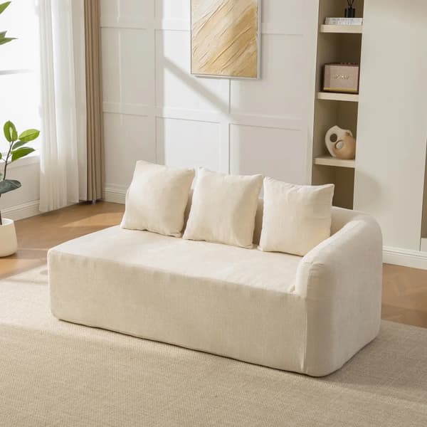 Modulsoffa i chenille - Hörnsoffa - 30D högelastiskt skum - Halkfri - Modern stil - Högerställd - Beige