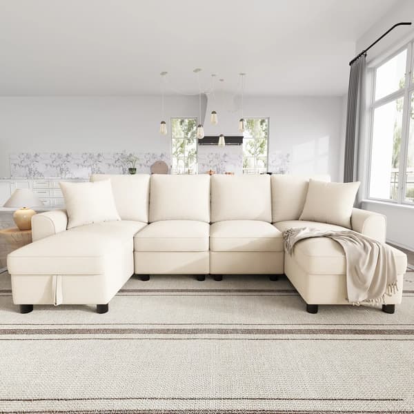 Modulsoffa - U-formad hörnsoffa - Chenille - 4-sitsig - Förvaring - 280 × 137 × 84 cm - Grå