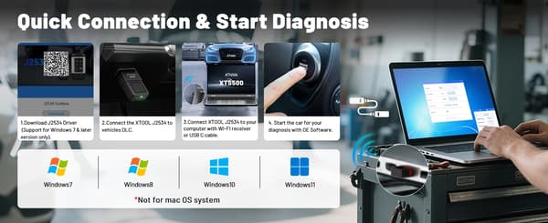 ECU-diagnoseværktøj - XTS500 J2534-programmerer - OBD-II-interface - Bluetooth - Softwareopdateringer - Understøtter 18+ bilmærker