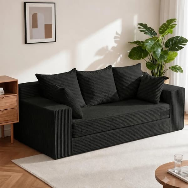 Soffa - 2-sits bäddsoffa - U-formad - Modulär - Chenille - Hopfällbar - Sittdjup 75 cm - Svart