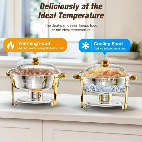 Chafing Dish Buffet-sæt - Rund Buffetvarmer 6,2 L - Rustfrit Stål - Serveringsfad til Fest & Catering - 2 stk.