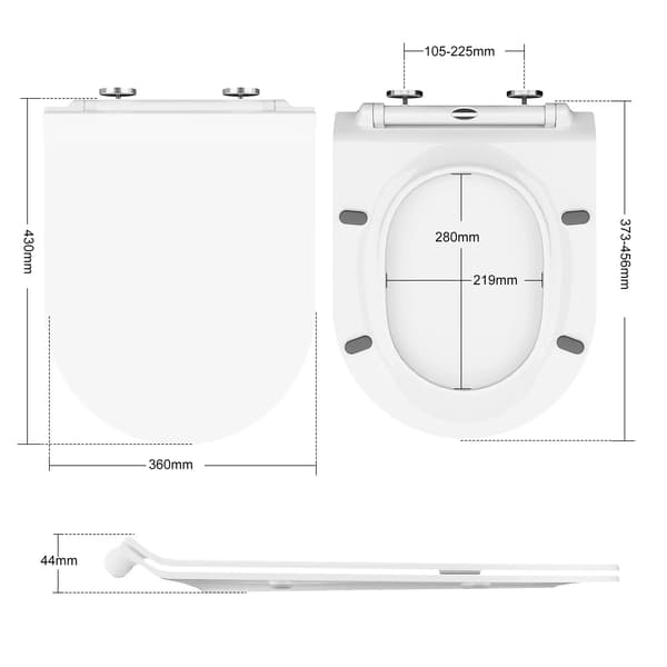 Toiletsæde - Lille D-form - Soft-Close - Quick-Release - PP-plast - Hvid