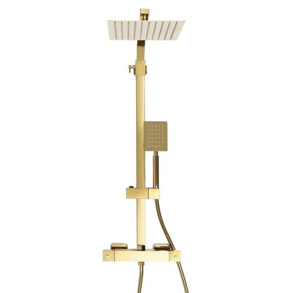 Regnbruser sæt - Termostat brusersystem - Bruserstang - Rustfrit stål & messing - 1,5 m slange - Guld