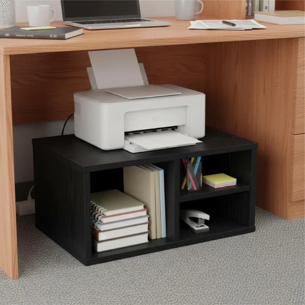 Printerbord - Printerstativ - Robust træfiberplade - Moderne rustik stil - 49 x 40 x 22,5 cm - Sort eg