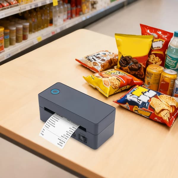 Etiketprinter - Bærbar termisk fragt/stregkode - USB + Bluetooth - 101,6×152,4 mm - 30–110 mm bredde - EU-stik - iOS/Android/Windows/Mac