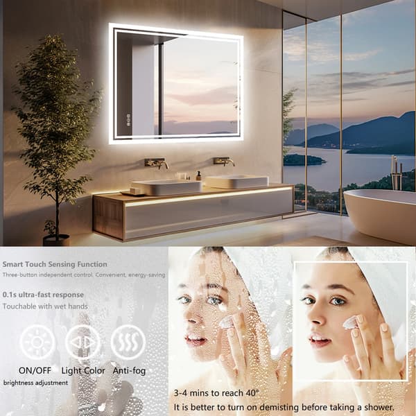 LED badrumsspegel - Rektangulär väggspegel 60x80 cm - Bakbelyst - Immafri - Dimbar - Splittersäker - Ramfri