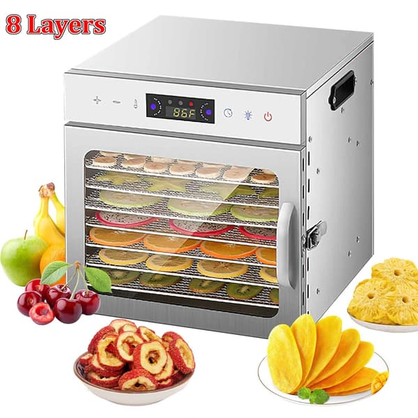 Frugttørrer Dehydrator - 8 Bakker - Rustfrit Stål - 400 W - Timer - EU-stik