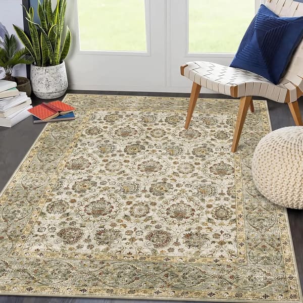 Vaskbart Tæppe - Rektangulær Boho - Skridsikker Gummibagside - Maskinvask - Polyester 100% - 200x290 cm - Lysegrøn