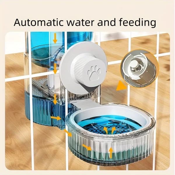 Hængende automatisk foderautomat og vandedispenser - Tyngdekraft foder og vander til kat og små kæledyr - Til burmontering - 520 ml beholder - Resin - Grå